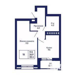 1-к квартира, вторичка, 38м2, 2/14 этаж