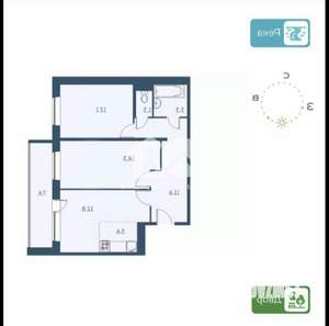2-к квартира, вторичка, 59м2, 13/17 этаж