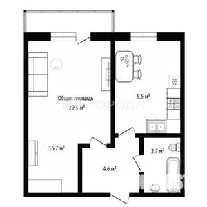 1-к квартира, вторичка, 30м2, 5/5 этаж
