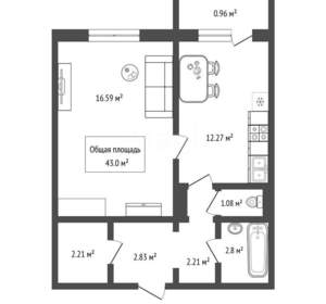 1-к квартира, вторичка, 43м2, 7/10 этаж