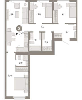 3-к квартира, вторичка, 85м2, 4/12 этаж
