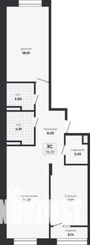 2-к квартира, строящийся дом, 75м2, 7/9 этаж