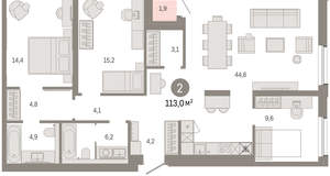 2-к квартира, вторичка, 113м2, 8/24 этаж