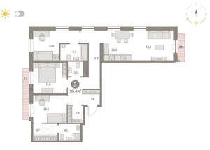 3-к квартира, вторичка, 92м2, 8/8 этаж