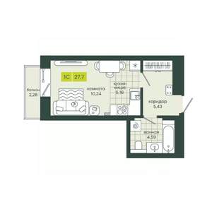 1-к квартира, вторичка, 28м2, 25/25 этаж