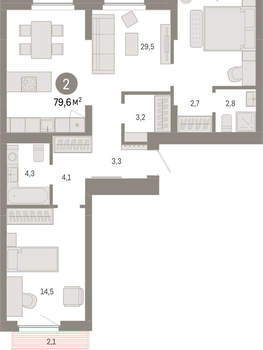 2-к квартира, вторичка, 80м2, 7/12 этаж