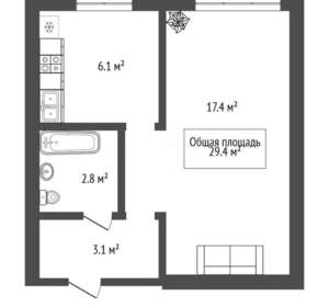 1-к квартира, вторичка, 30м2, 2/9 этаж