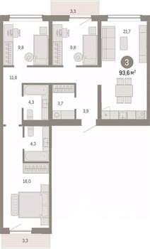 3-к квартира, вторичка, 94м2, 4/15 этаж