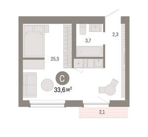 Студия квартира, вторичка, 34м2, 9/12 этаж
