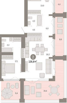 2-к квартира, вторичка, 127м2, 22/23 этаж