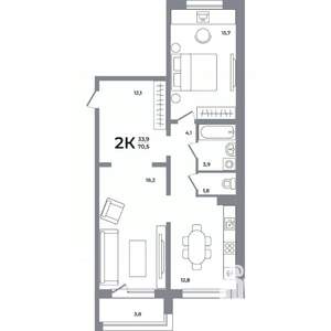 2-к квартира, вторичка, 72м2, 8/17 этаж