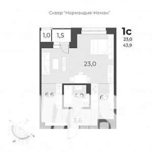 1-к квартира, строящийся дом, 44м2, 5/17 этаж