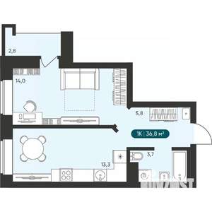 1-к квартира, вторичка, 37м2, 14/25 этаж