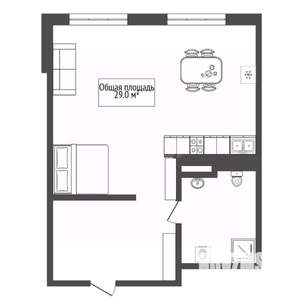 1-к квартира, вторичка, 29м2, 1/17 этаж