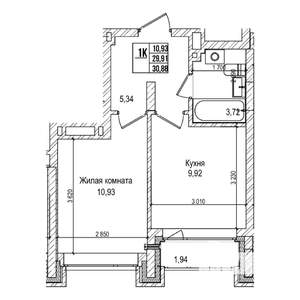 1-к квартира, строящийся дом, 30м2, 2/21 этаж