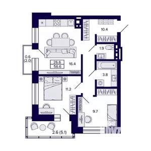 2-к квартира, вторичка, 57м2, 6/20 этаж
