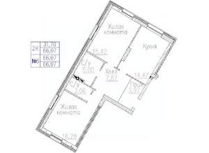2-к квартира, строящийся дом, 66м2, 1/24 этаж