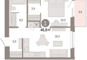 1-к квартира, вторичка, 47м2, 8/24 этаж