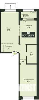 2-к квартира, строящийся дом, 64м2, 1/14 этаж