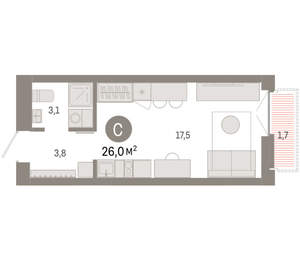 Студия квартира, вторичка, 26м2, 7/23 этаж