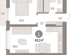 1-к квартира, вторичка, 43м2, 11/15 этаж