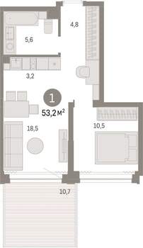 1-к квартира, вторичка, 53м2, 3/30 этаж