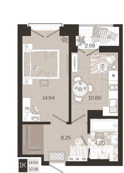 1-к квартира, вторичка, 38м2, 21/25 этаж