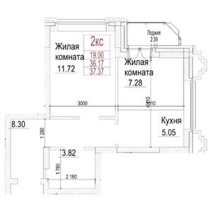 1-к квартира, строящийся дом, 36м2, 2/21 этаж