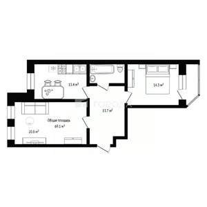 2-к квартира, вторичка, 69м2, 5/9 этаж