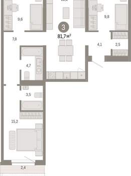3-к квартира, вторичка, 82м2, 6/15 этаж