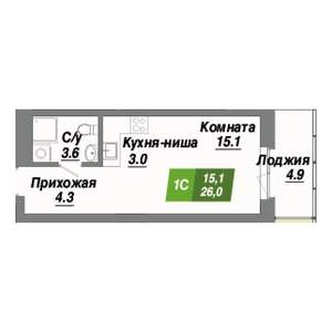 Студия квартира, строящийся дом, 26м2, 9/23 этаж