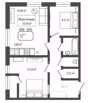 2-к квартира, вторичка, 56м2, 14/18 этаж