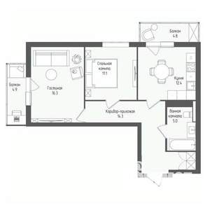 2-к квартира, вторичка, 62м2, 5/15 этаж