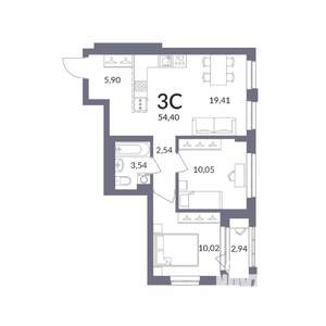 3-к квартира, вторичка, 54м2, 4/14 этаж