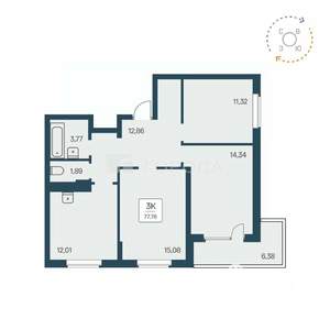 3-к квартира, вторичка, 78м2, 21/25 этаж