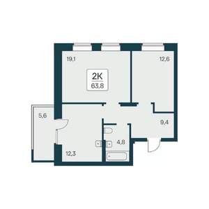2-к квартира, вторичка, 64м2, 19/21 этаж
