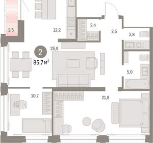 2-к квартира, вторичка, 85м2, 22/30 этаж