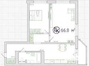 2-к квартира, вторичка, 66м2, 17/24 этаж