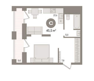 Студия квартира, вторичка, 45м2, 30/30 этаж