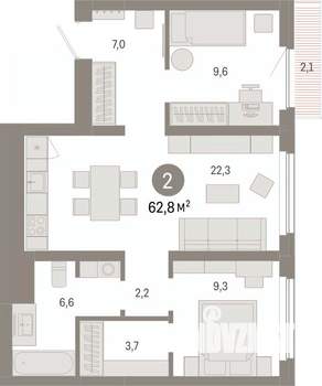 2-к квартира, вторичка, 63м2, 7/9 этаж