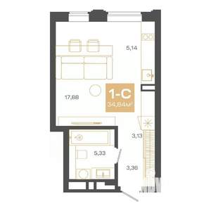 Студия квартира, строящийся дом, 35м2, 2/24 этаж