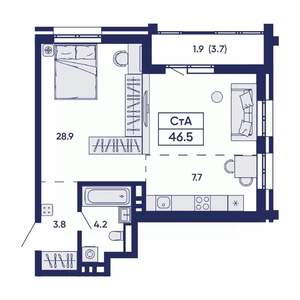Студия квартира, вторичка, 47м2, 11/14 этаж