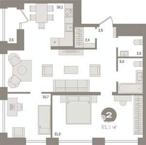 2-к квартира, вторичка, 85м2, 23/30 этаж
