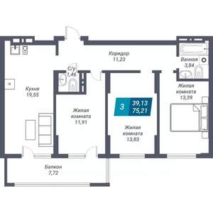 3-к квартира, вторичка, 75м2, 16/25 этаж