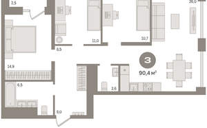 3-к квартира, вторичка, 91м2, 24/30 этаж