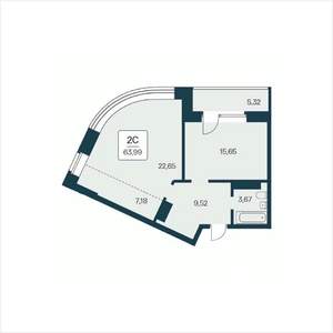 2-к квартира, вторичка, 64м2, 12/25 этаж
