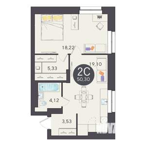 2-к квартира, вторичка, 50м2, 23/25 этаж