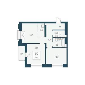 3-к квартира, вторичка, 61м2, 19/22 этаж