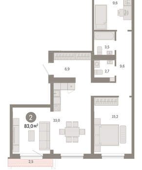2-к квартира, вторичка, 83м2, 7/15 этаж