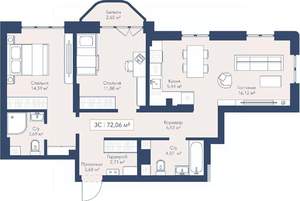 3-к квартира, вторичка, 72м2, 3/24 этаж